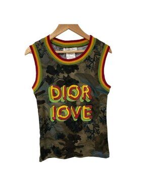 Dior Christian Galiano Era Love Print Tank Top 38 Khaki